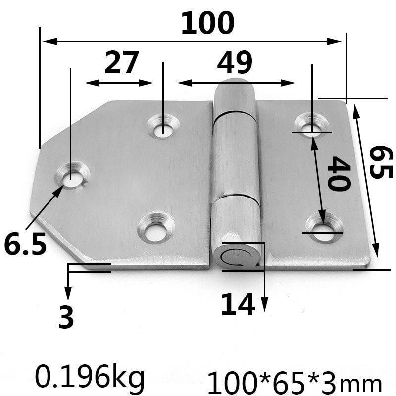 304 Stainless Steel Asymmetrical Hinge | 3mm Thick for Electrical Cabinets & Enclosures ML2-JL403-2 - Image 2