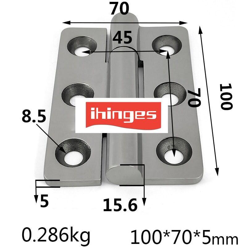 304 Stainless Steel Butt Hinge Mirror Polished Heavy Duty Flush Mount 100×70×5mm ML2-JL1013-2 - Image 2