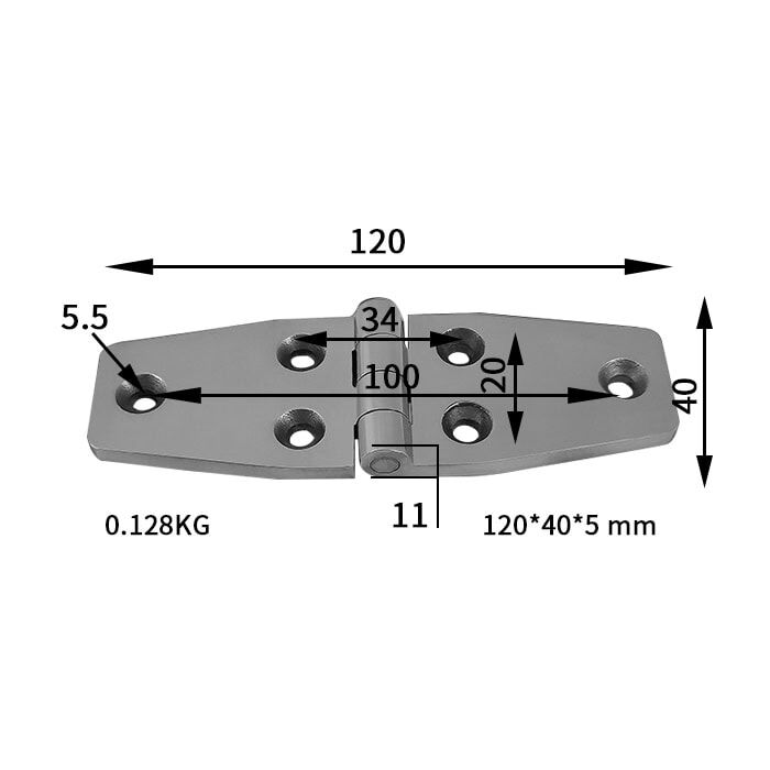 304 Stainless Steel Butt Hinge Mirror Polished Heavy Duty Asymmetrical Design 120×40×5mm ML2-JL1014-3 - Image 2