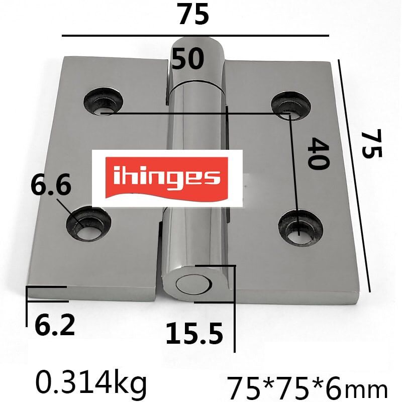 Stainless Steel Industrial Hinge 75×75×6.2mm | Mirror Polished, Countersunk Mounting ML2-JL1012-3 - Image 2